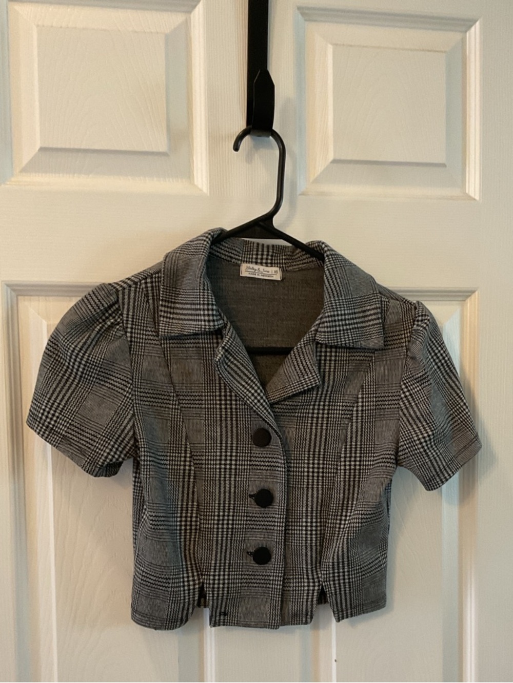 Haley & June Juniors Crop Size XS Black/White Gingham 1/2 Sleeve Top
